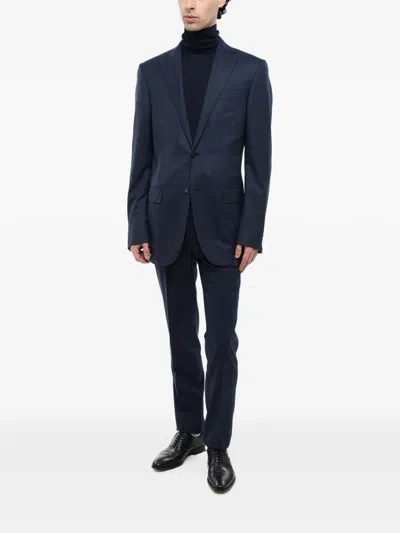 Corneliani Single-breasted Wool Blazer In Blue