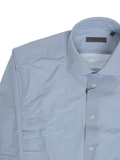 Corneliani Herringbone-pattern Stretch Shirt In Blue