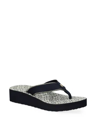 Tommy Hilfiger Monogram-print Platform Flip-flops In Blue