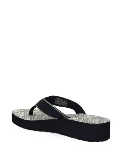 Tommy Hilfiger Monogram-print Platform Flip-flops In Blue