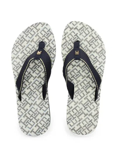 Tommy Hilfiger Monogram-print Platform Flip-flops In Blue