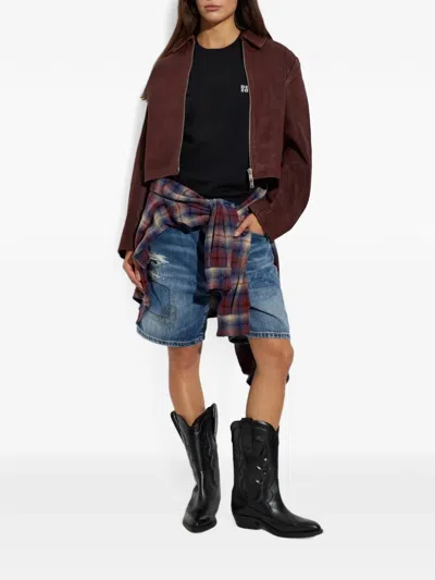 Samsoe & Samsoe Collared Long-sleeved Leather Jacket In Burgundy