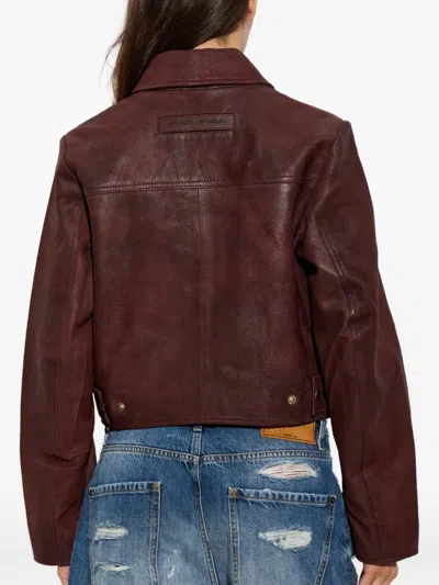 Samsoe & Samsoe Collared Long-sleeved Leather Jacket In Burgundy