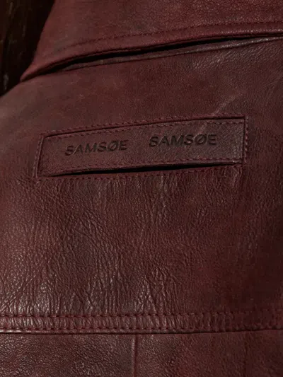Samsoe & Samsoe Collared Long-sleeved Leather Jacket In Burgundy