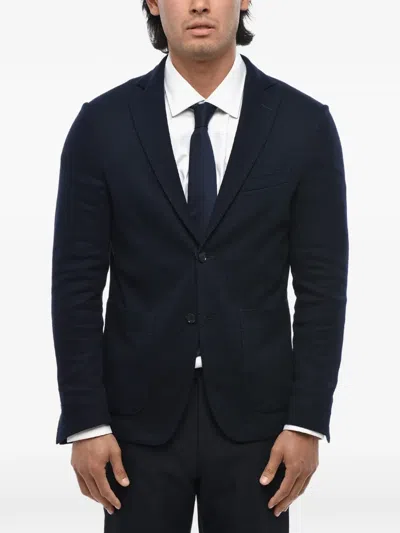 Corneliani Patch-pocket Single-breasted Blazer In Blue