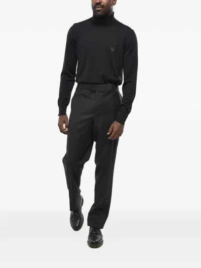 Corneliani Checked Flat-front Trousers In Black
