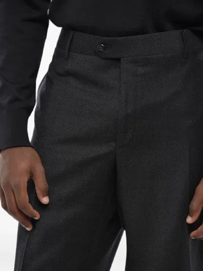 Corneliani Checked Flat-front Trousers In Black