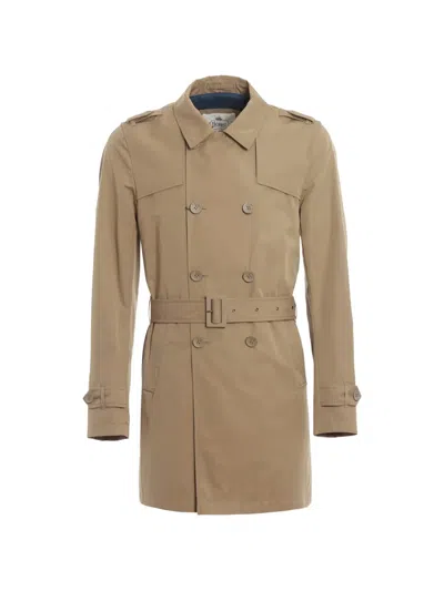 Herno Double-breasted Belted Coat In Brown