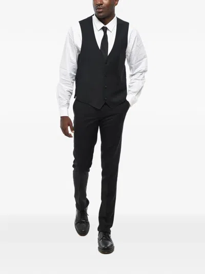 Corneliani Patterned-jacquard Button-up Waistcoat In Black