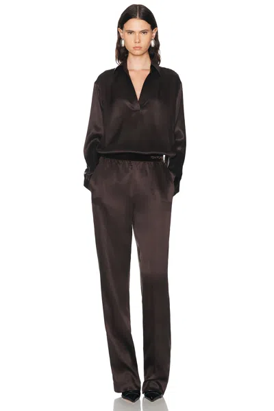 Tom Ford Silk Satin Straight Leg Pant In Black