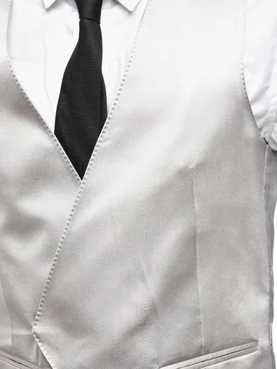 Corneliani Double-breasted Silk Waistcoat In Neutral