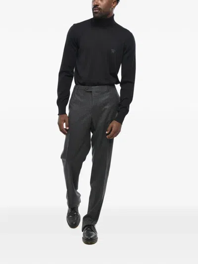 Corneliani Flat-front Wool Trousers In Gray