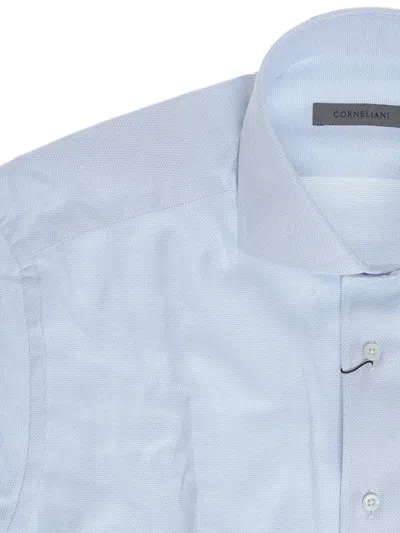 Corneliani Wave-pattern French-collar Shirt In Blue
