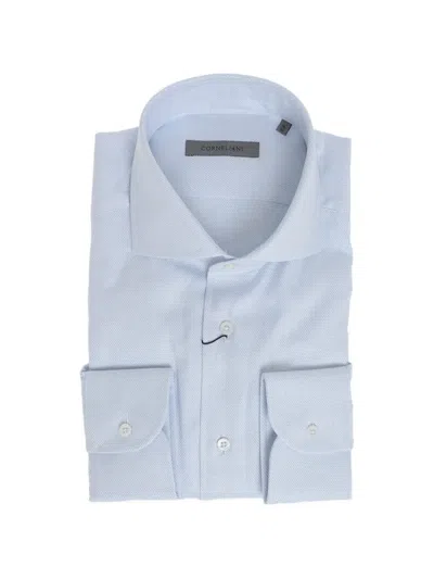 Corneliani Wave-pattern French-collar Shirt In Blue