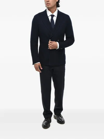 Corneliani Textured Double-breasted Blazer In Black