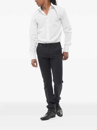 Corneliani Dark Navy Flat Front Pants In Black