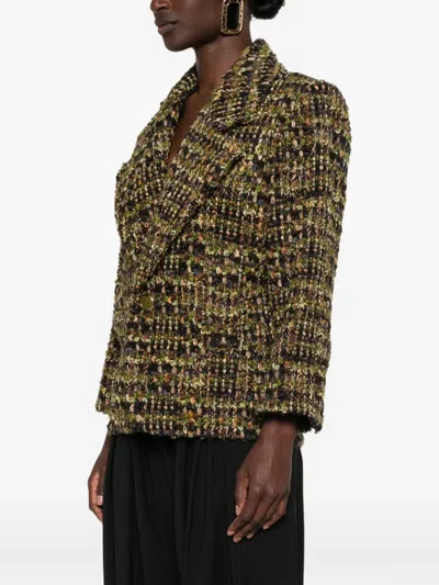 Saint Laurent Multicolor Wool Oves Aries Full-length Jacket In Green