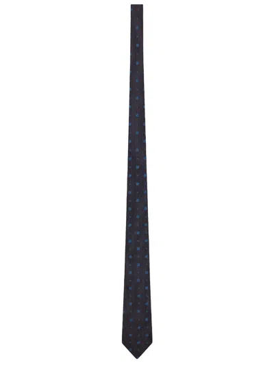 Saint Laurent Navy Blue Jacquard Pattern Tie In Blu