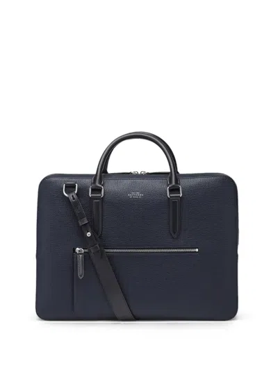 Smythson Large Briefcase With Zip Front In Ludlow In Black