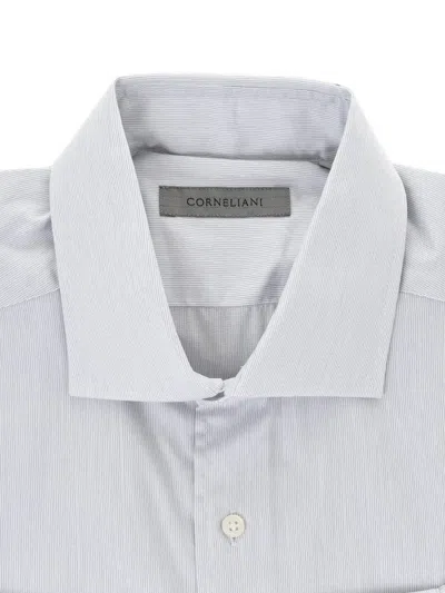 Corneliani Striped Spread-collar Shirt In White