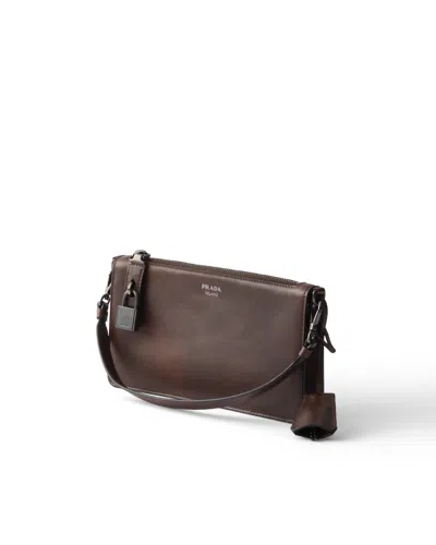 Prada Mini Rectangular Leather Pouch Handbag With Detachable Shoulder Strap In Cocoa Brown