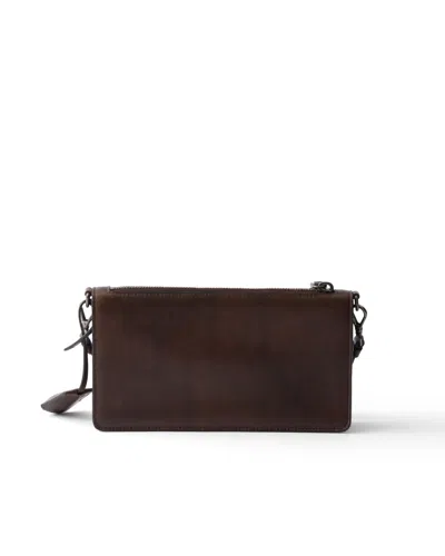Prada Mini Rectangular Leather Pouch Handbag With Detachable Shoulder Strap In Cocoa Brown