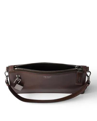 Prada Mini Rectangular Leather Pouch Handbag With Detachable Shoulder Strap In Cocoa Brown