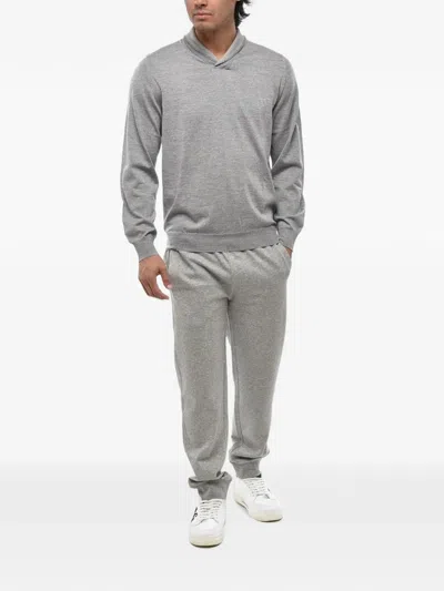Corneliani Shawl-collar Wool Sweater In Gray