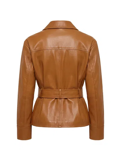 Max Mara Giusto Belted Leather Biker Jacket In Brown