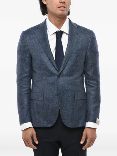 Corneliani Single-breasted Checked Blazer In Blue