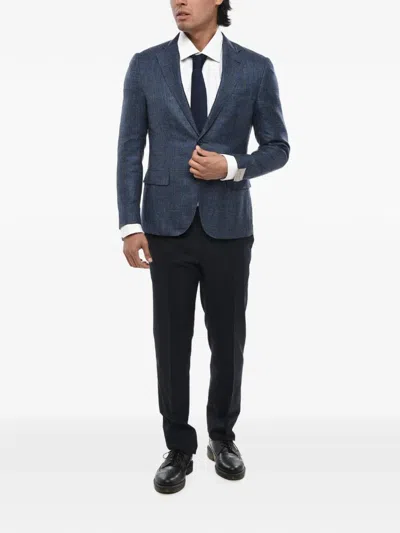 Corneliani Single-breasted Checked Blazer In Blue