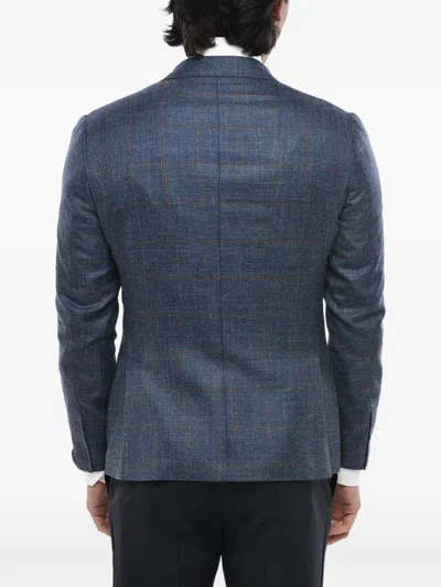Corneliani Single-breasted Checked Blazer In Blue