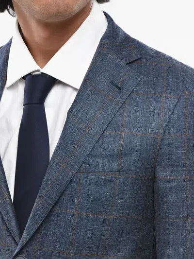 Corneliani Single-breasted Checked Blazer In Blue