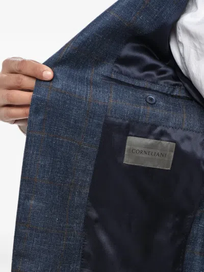 Corneliani Single-breasted Checked Blazer In Blue