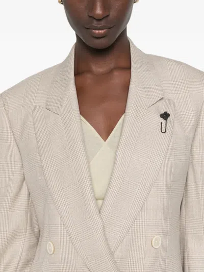 Lardini Houndstooth-pattern Double-breasted Blazer In Neutral