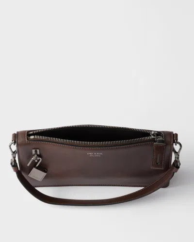 Prada Mini Rectangular Leather Pouch Handbag With Detachable Shoulder Strap In Brown