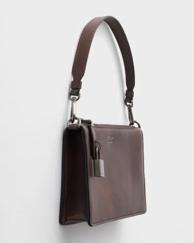 Prada Mini Rectangular Leather Pouch Handbag With Detachable Shoulder Strap In Brown