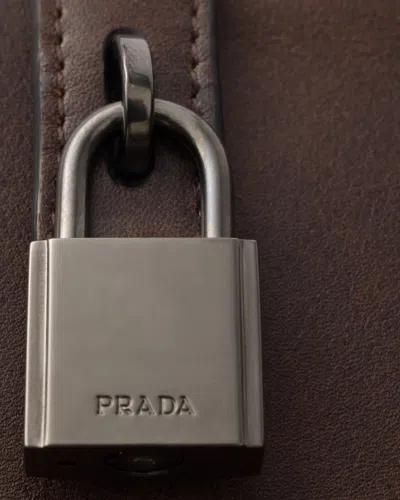 Prada Mini Rectangular Leather Pouch Handbag With Detachable Shoulder Strap In Brown