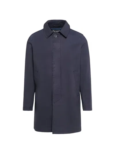 Herno Concealed-front Coat In Blue
