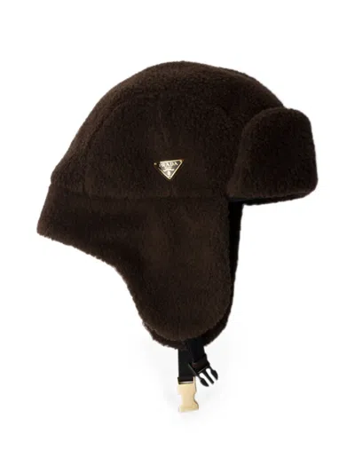 Prada Fleece Hat In Brown