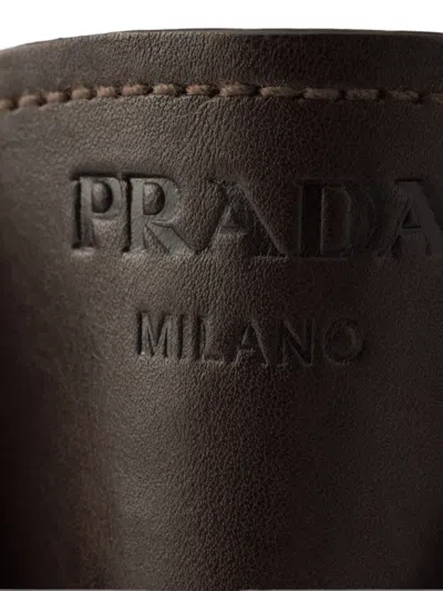 Prada Leather Laced Booties In Brown