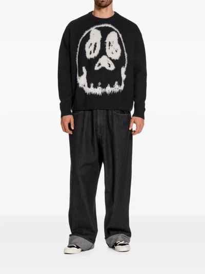 Y-3 Wool Blend Crew Neck Sweater Graphic In Black