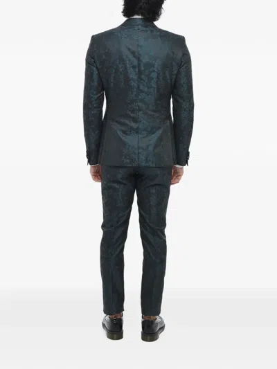 Corneliani Damask-pattern Satin-trim Suit In Blue
