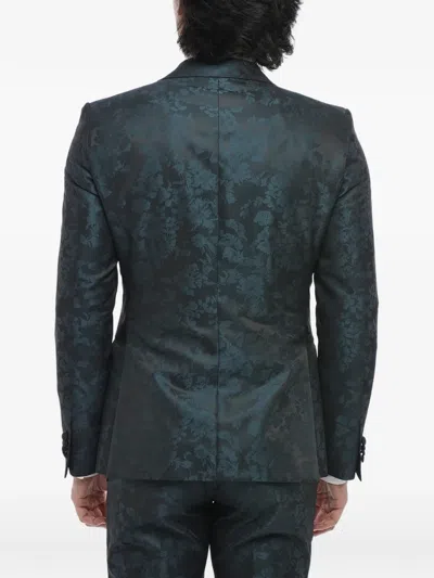 Corneliani Damask-pattern Satin-trim Suit In Blue