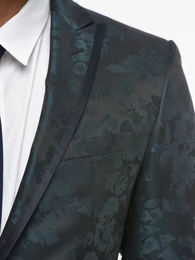 Corneliani Damask-pattern Satin-trim Suit In Blue
