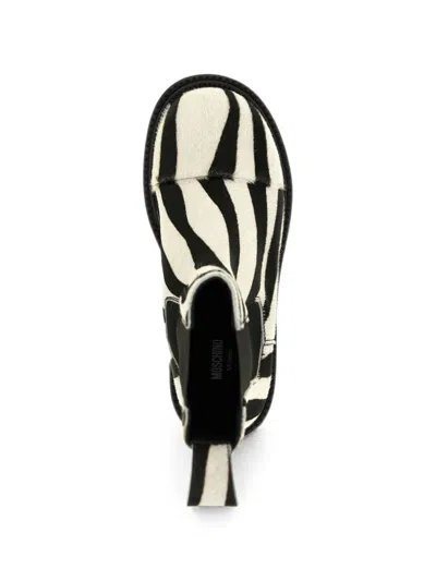 Moschino Zebra Pattern Ankle Boots Elastic Panels In Multi