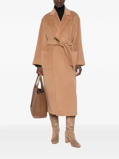 Max Mara Belted Notch-lapel Coat In Brown