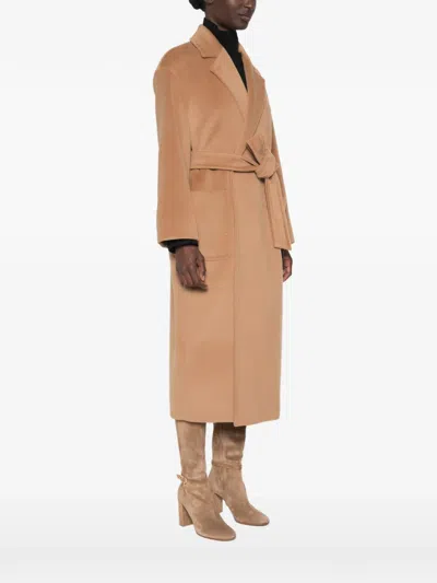 Max Mara Belted Notch-lapel Coat In Brown