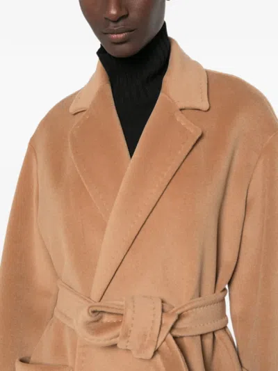 Max Mara Belted Notch-lapel Coat In Brown