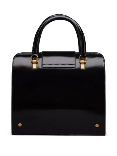 Thom Browne 블랙 카프스킨 Mrs. Thom 주니어 백 In Black